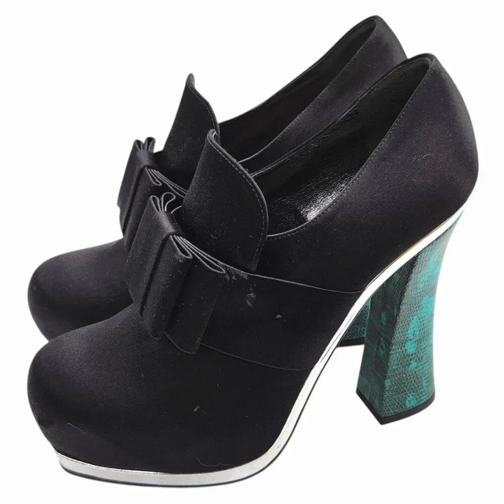 Archival MIU MIU Runway 2012 Club Shoes Bow Front Platform Booties 37.5 7.5 VTG